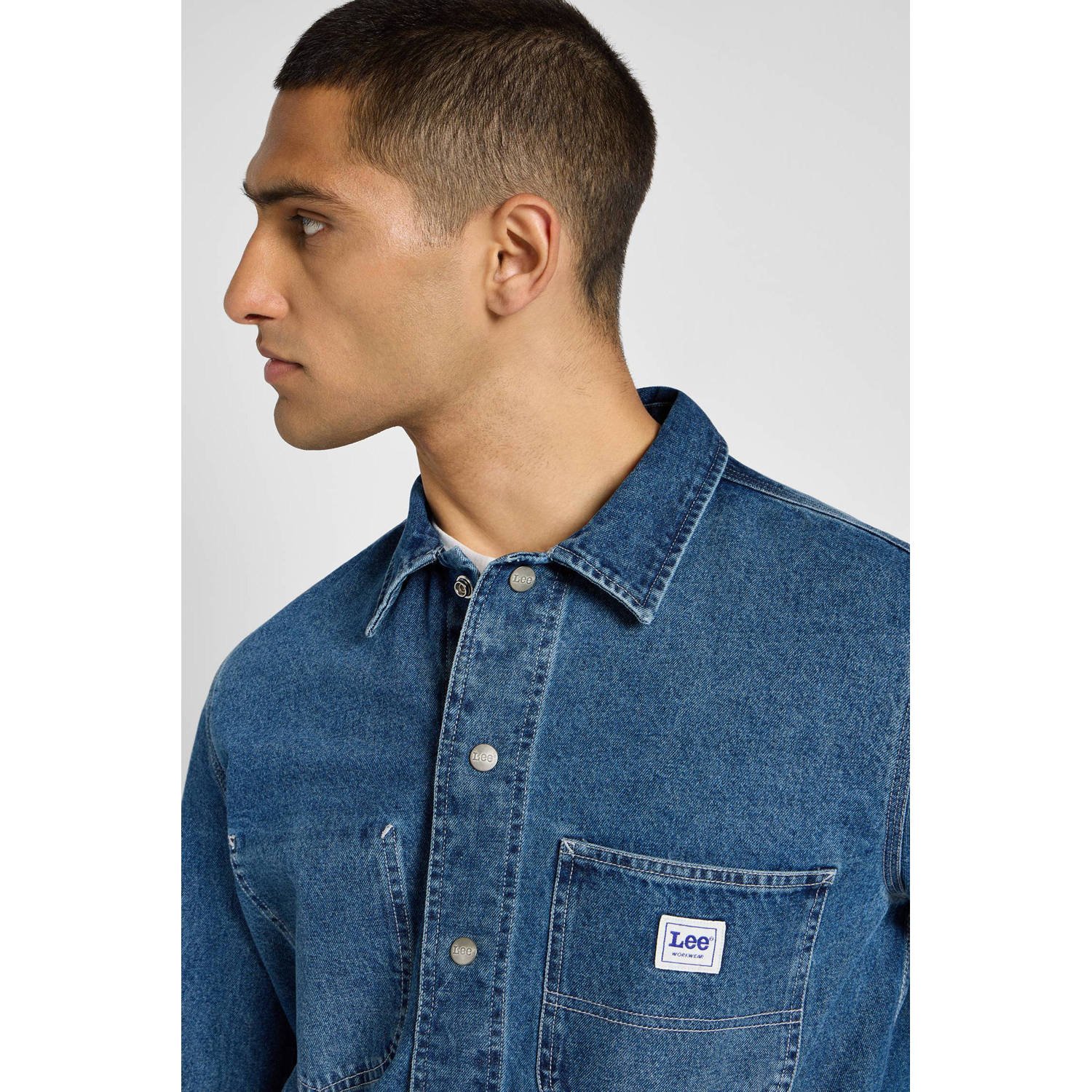 Lee regular fit overshirt met logo blauw