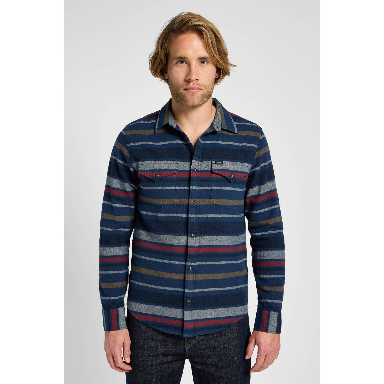 Lee gestreept regular fit overhemd donkerblauw