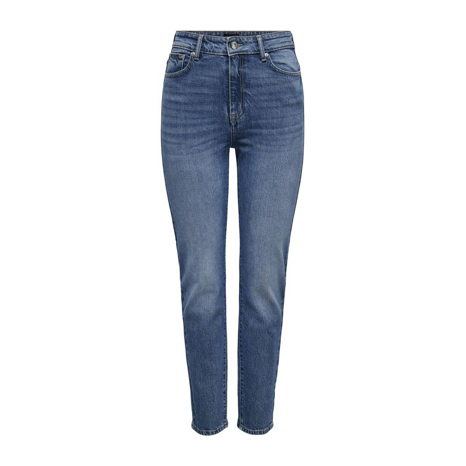 ONLY high waist cropped straight leg jeans ONLEMILY medium blue denim