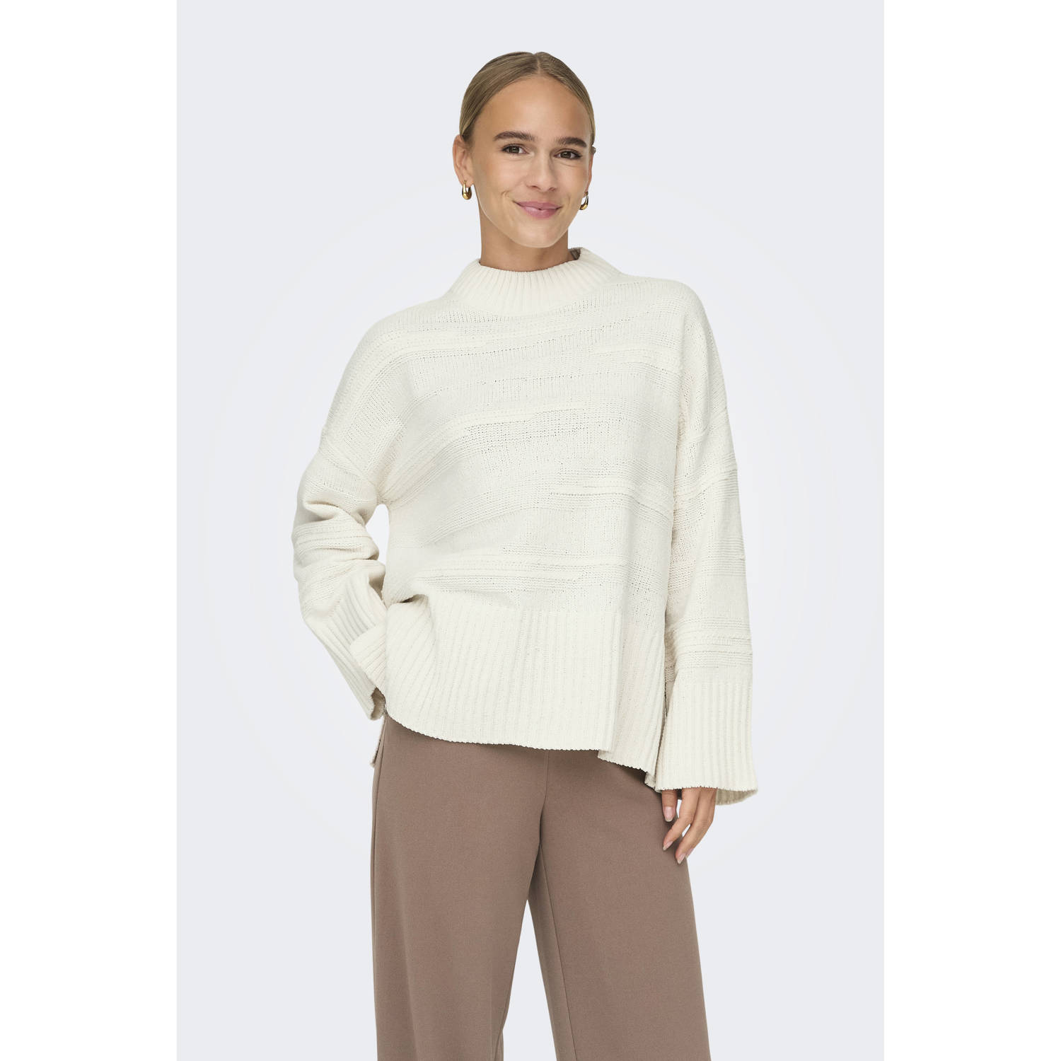 Only Hoge hals losse structuur top Cloud Dancer White Dames