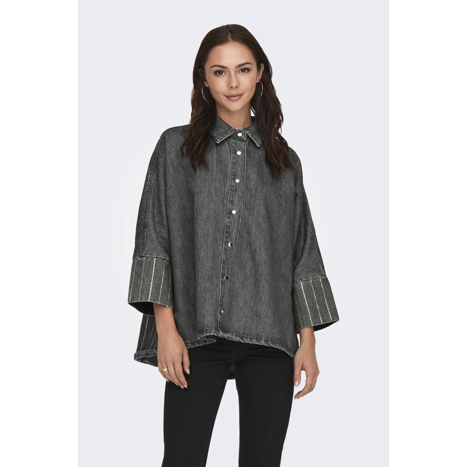 ONLY gestreepte denim blouse ONLGRACE grey denim