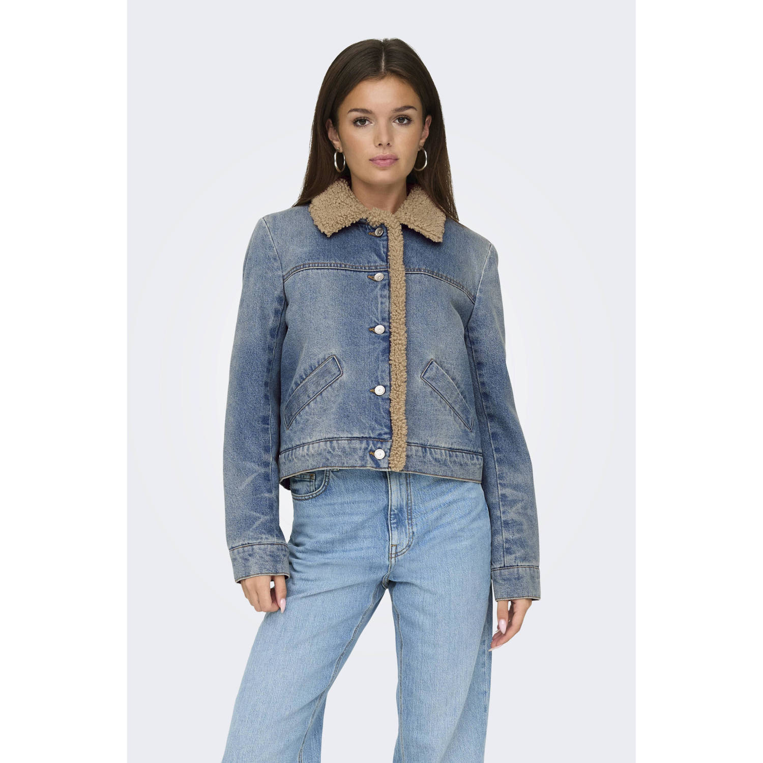 ONLY spijkerjasje ONLNADYA medium blue denim bruin