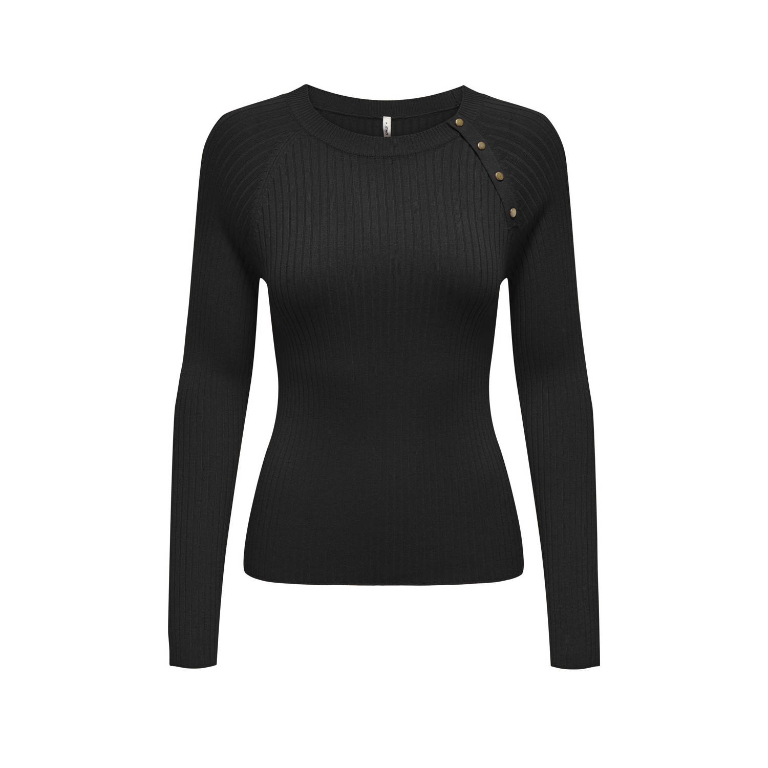 Only Geribbelde gebreide trui met lange mouwen Black Dames