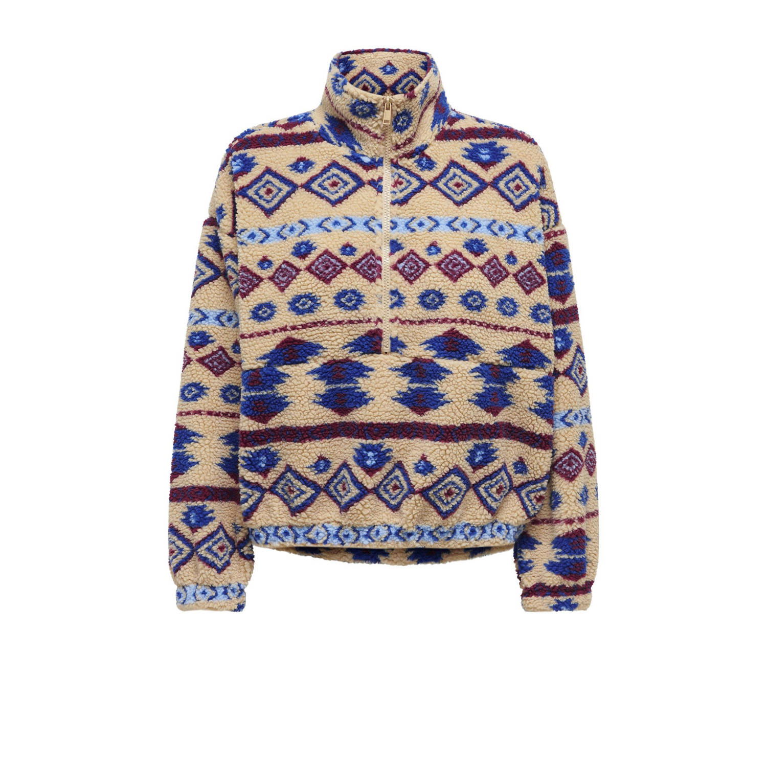 ONLY fleece trui beige blauw rood