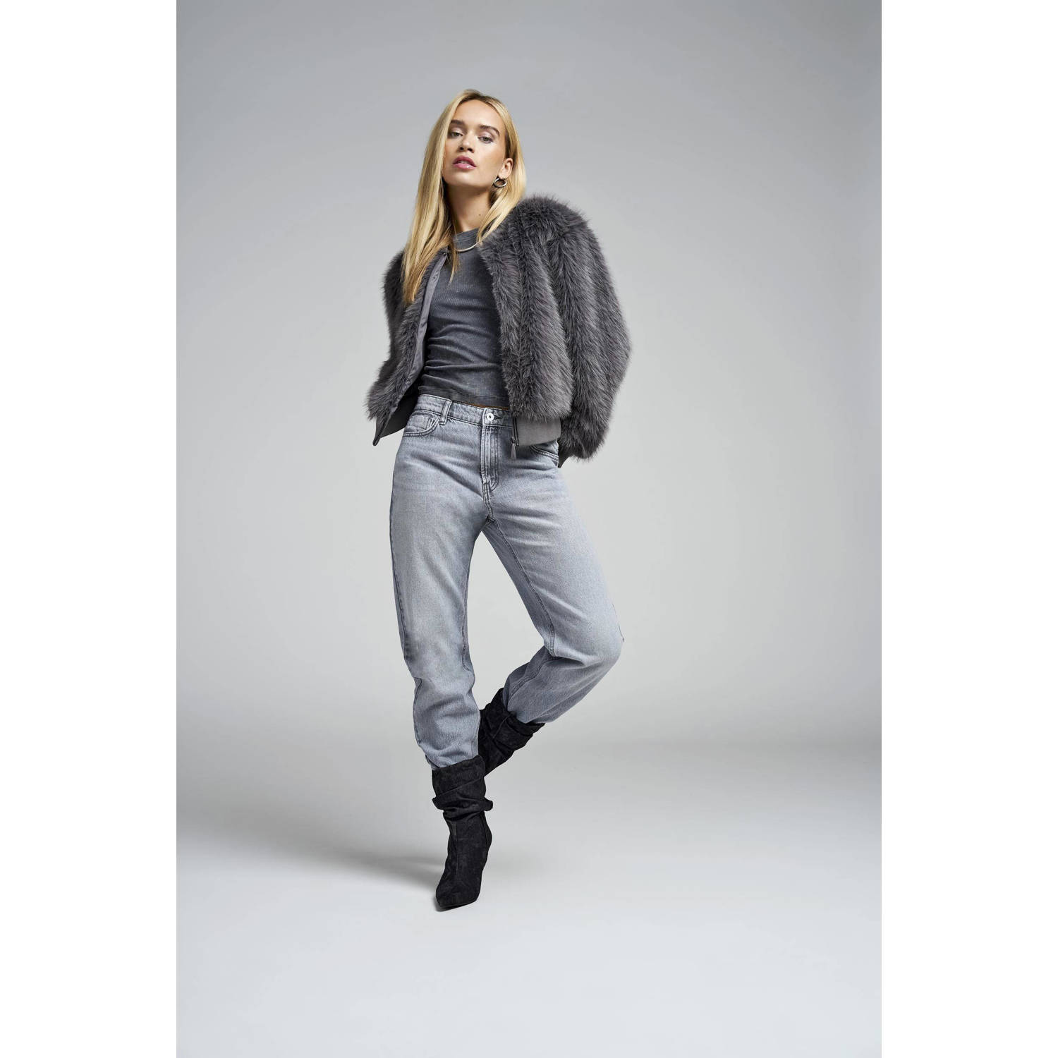 Only Grijze Ritsjas Lange Mouwen Ronde Hals Gray Dames