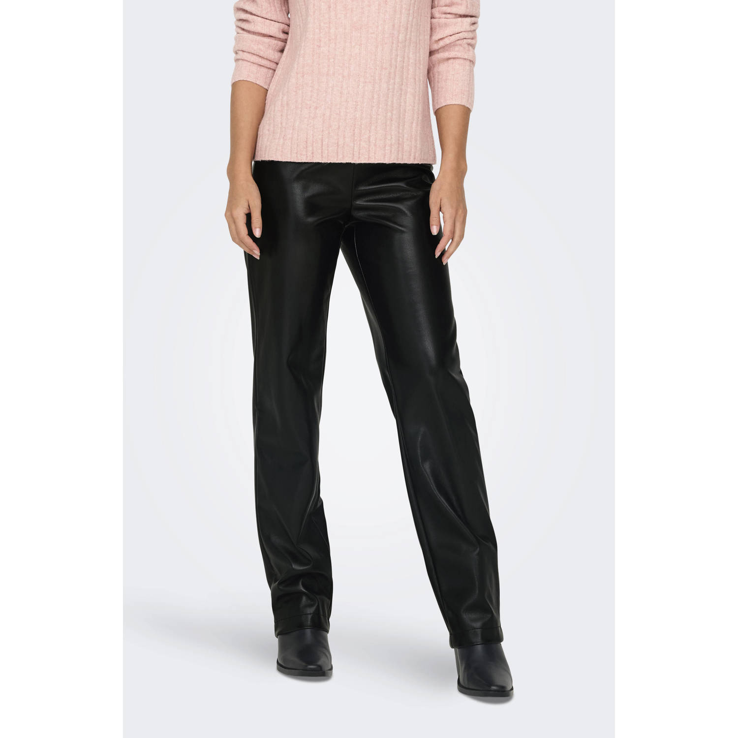 ONLY coated high waist straight fit broek ONLZETA zwart