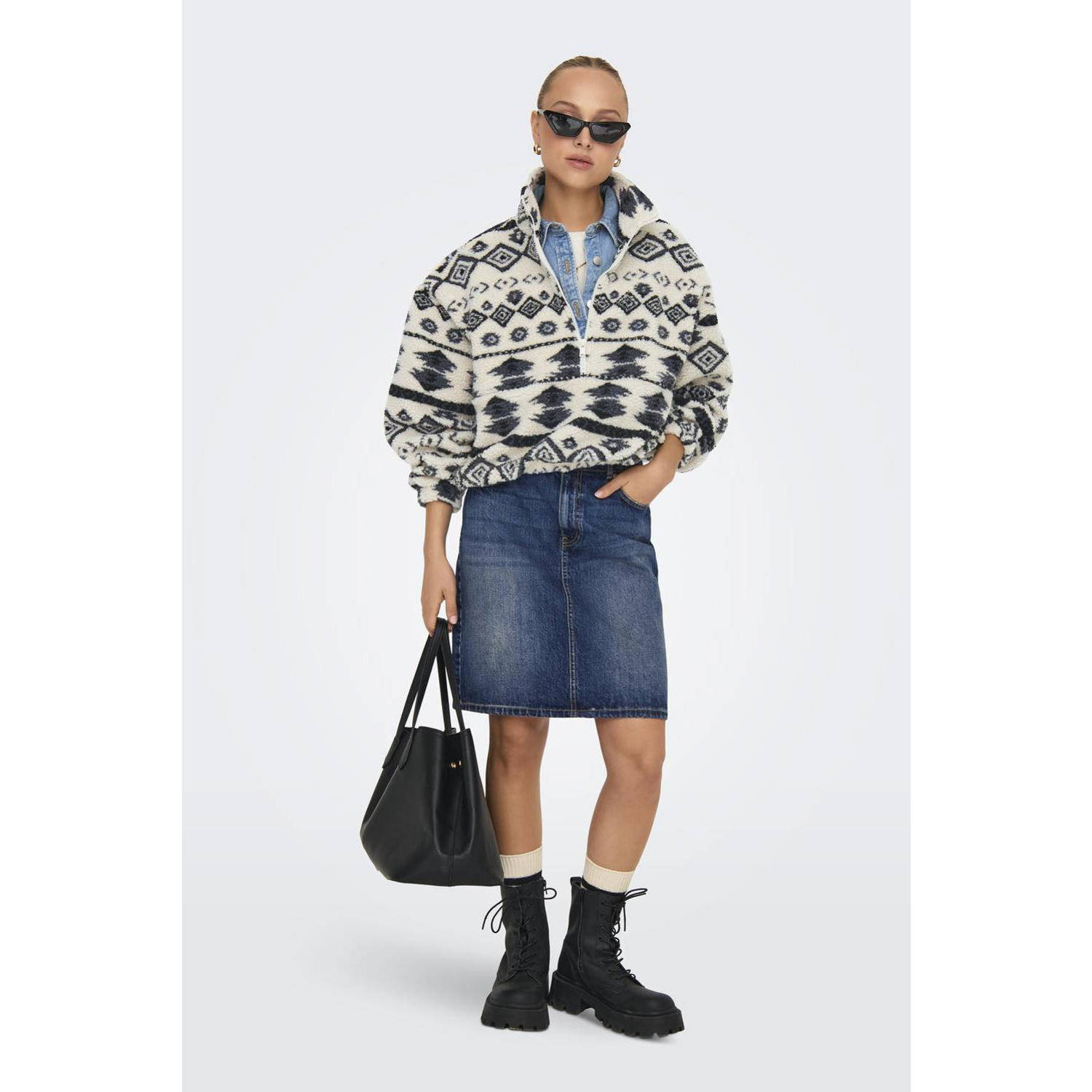 ONLY fleece trui wit zwart