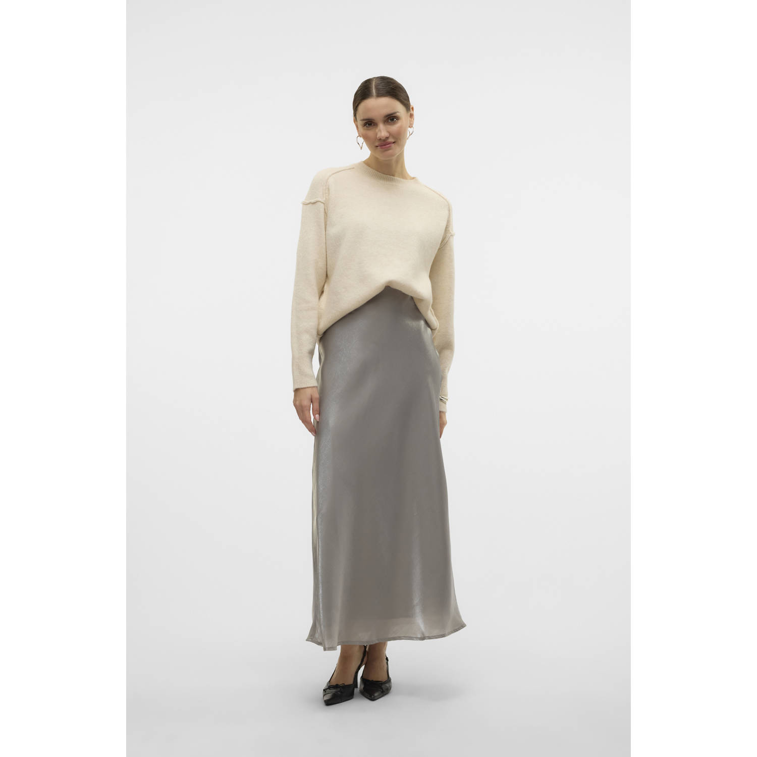 VERO MODA satijnen midi rok zilver