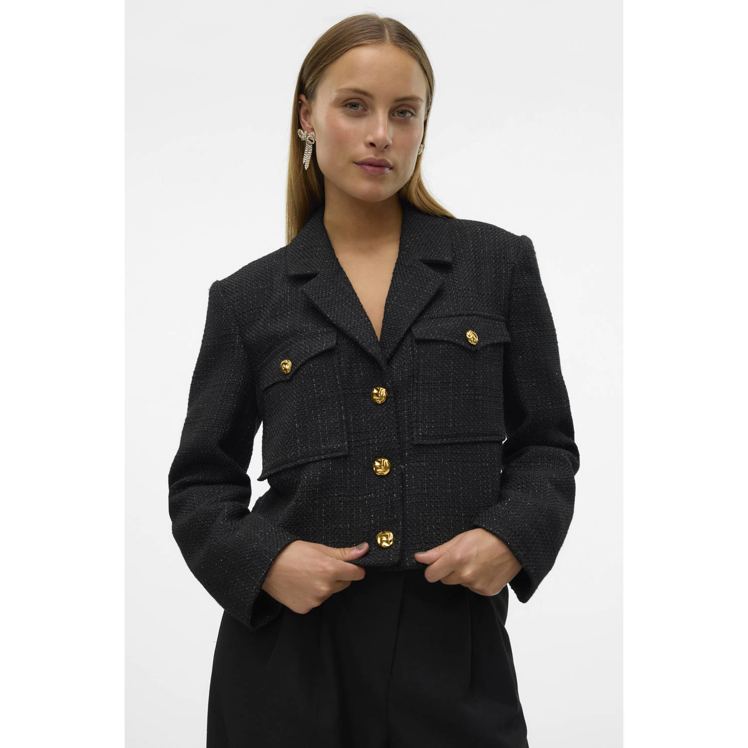 Vero Moda Zwarte Crop Jas Black Dames