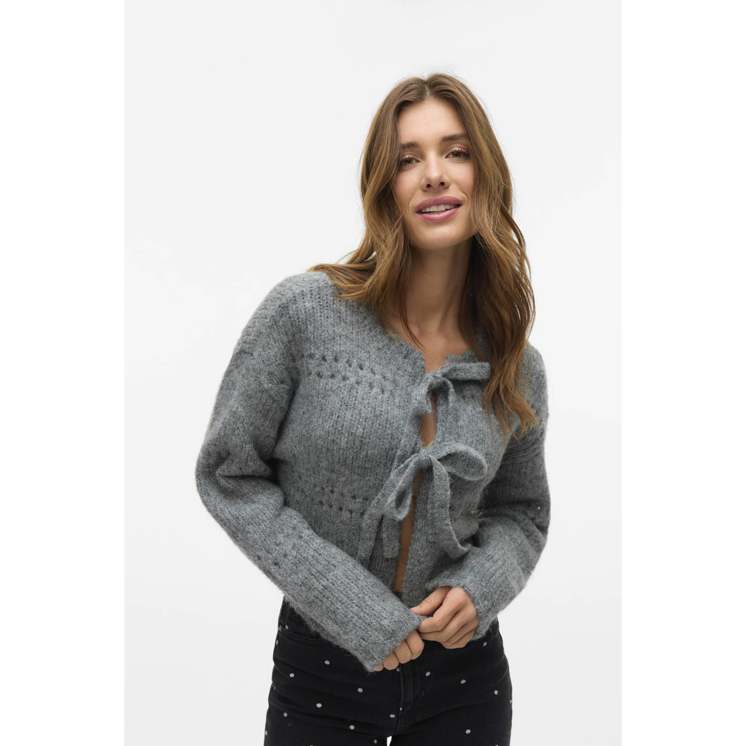 VERO MODA vest VMADELINA met wol grijs