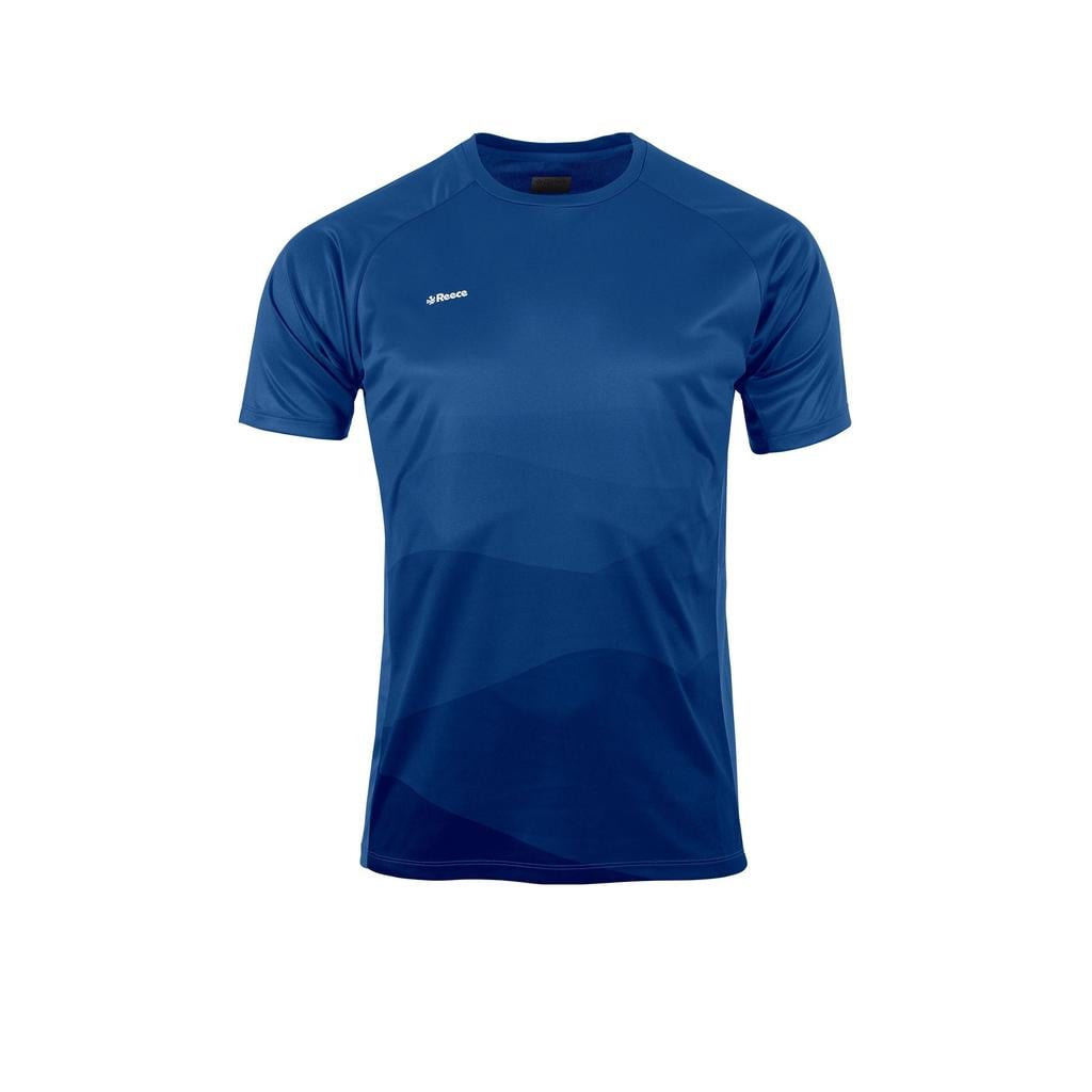 Blauwe heren Reece senior sportshirt van polyester met effen, korte mouwen en capuchon