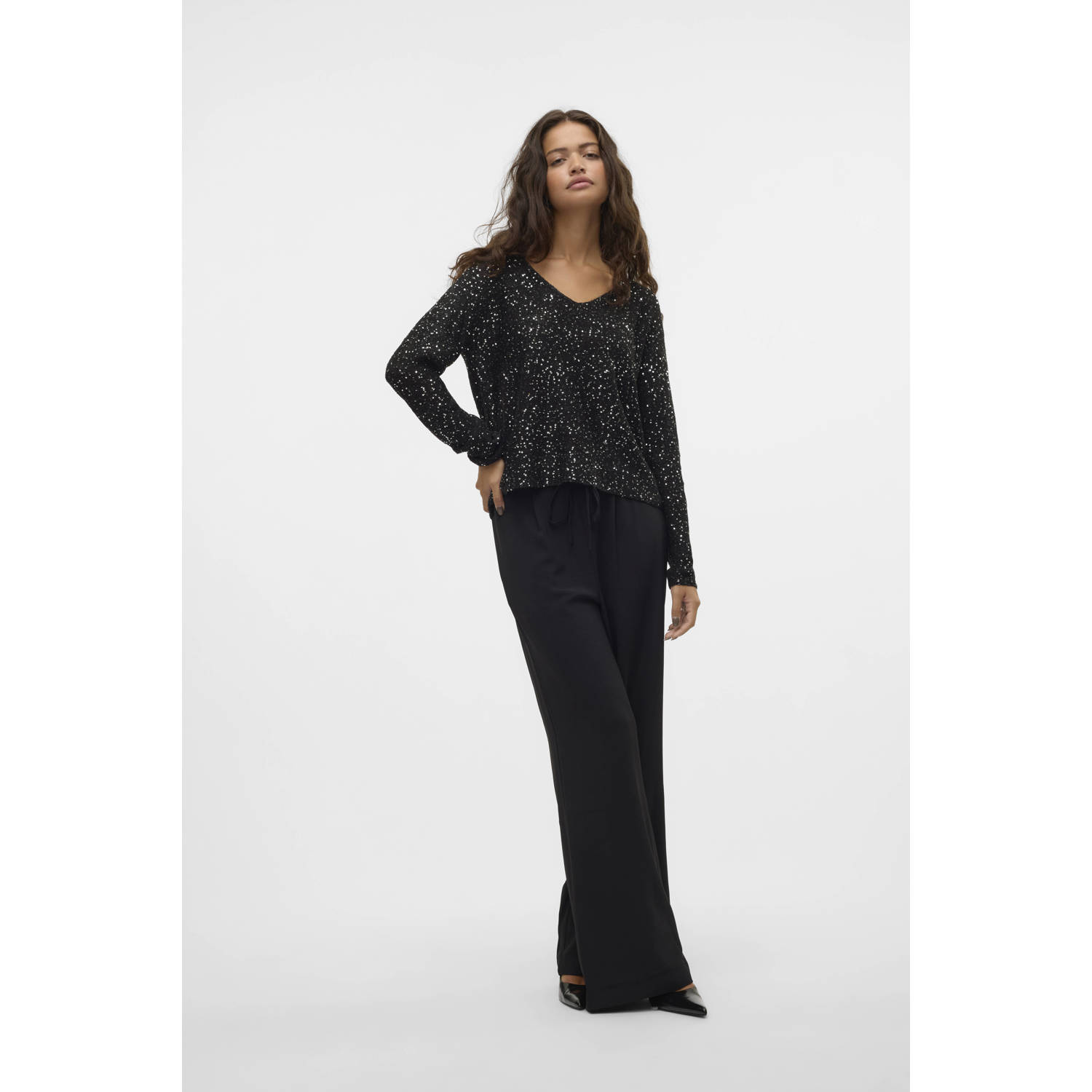 VERO MODA gebreide trui zwart met pailletten