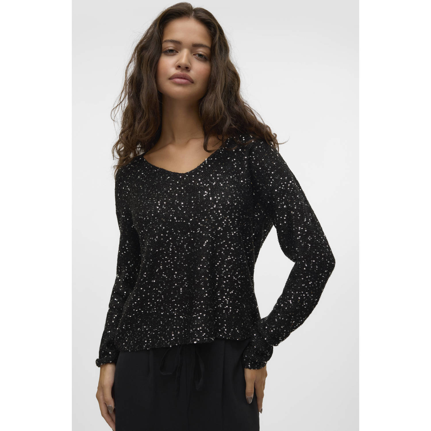 VERO MODA gebreide trui zwart met pailletten