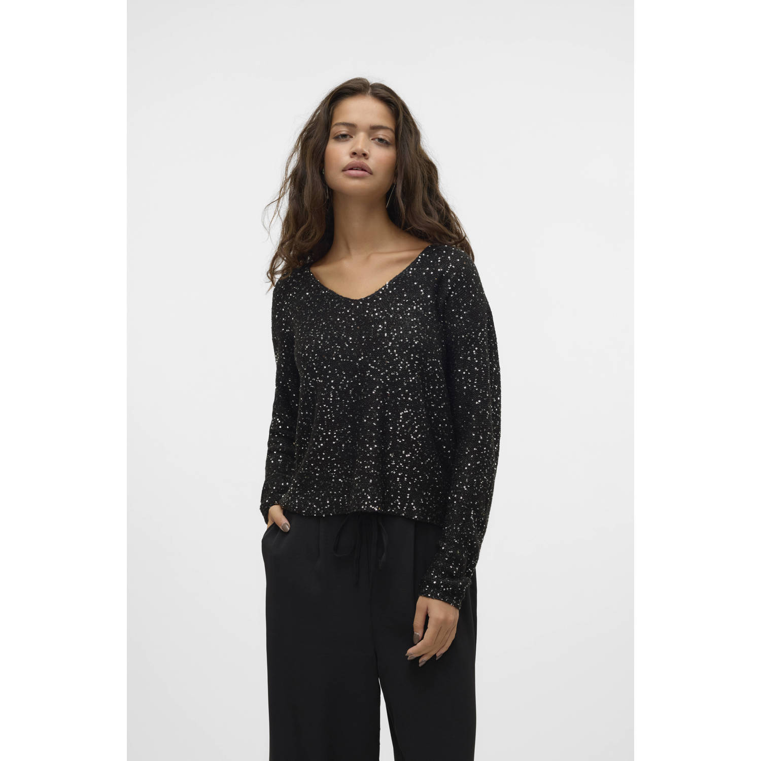 VERO MODA gebreide trui zwart met pailletten
