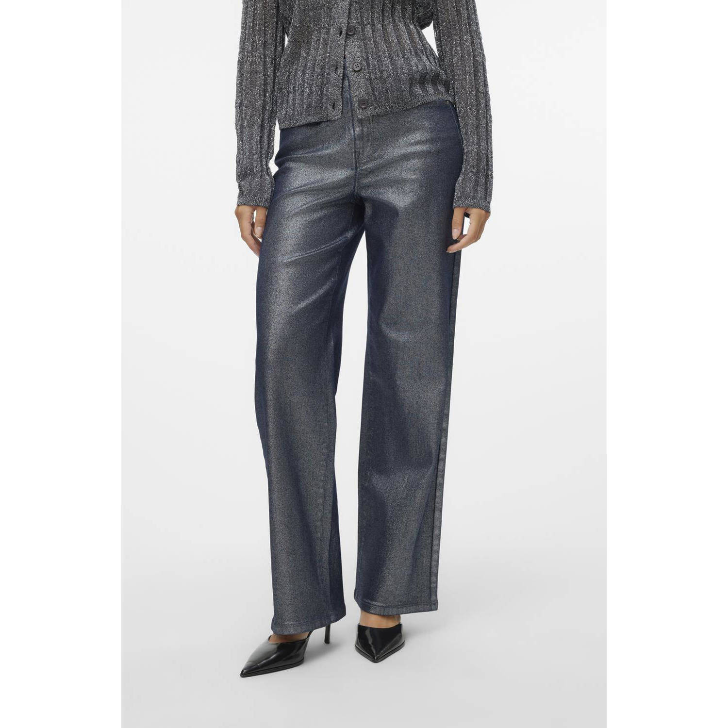 VERO MODA high waist wide leg jeans VMTESSA medium blue denim zilver