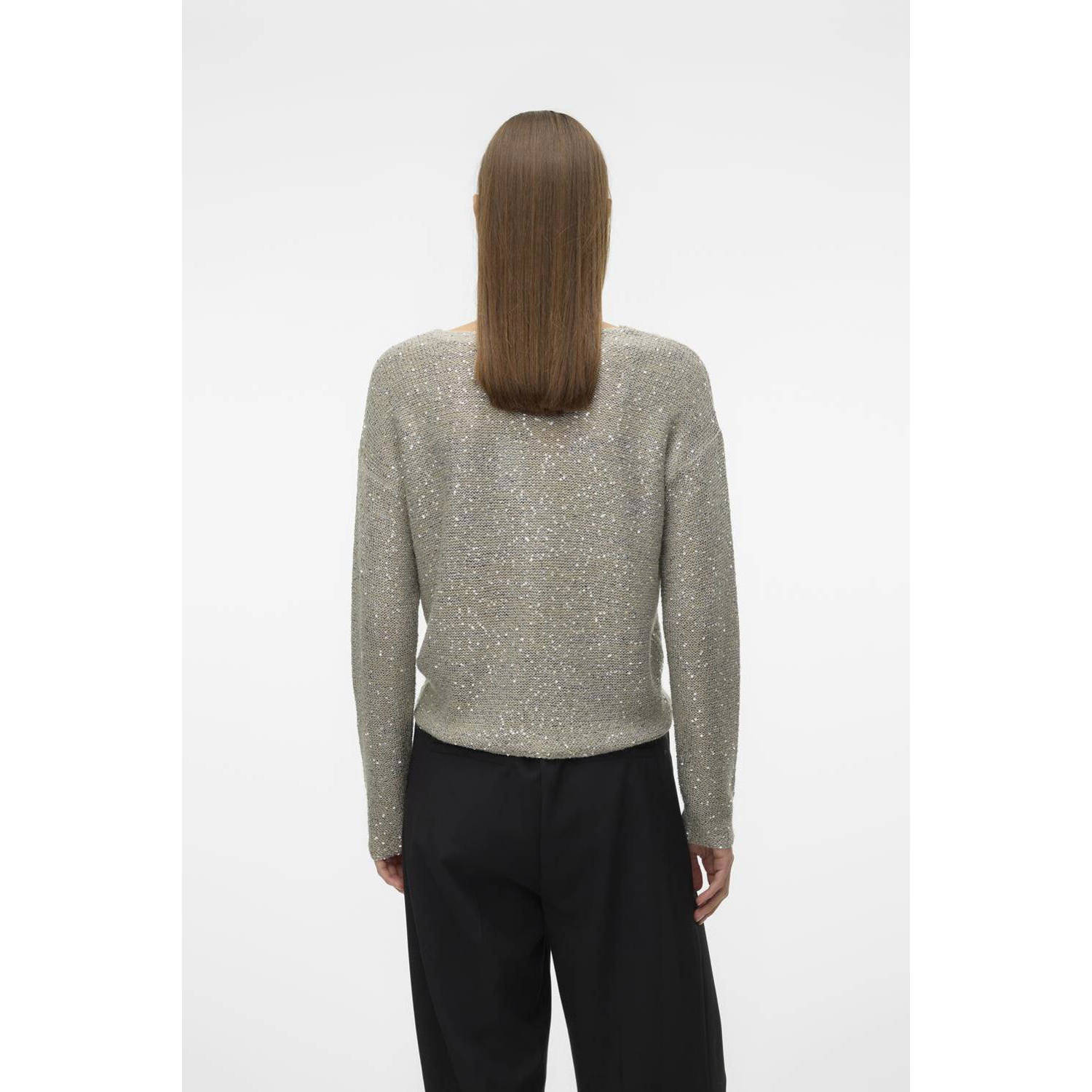 VERO MODA gebreide trui crème met pailletten