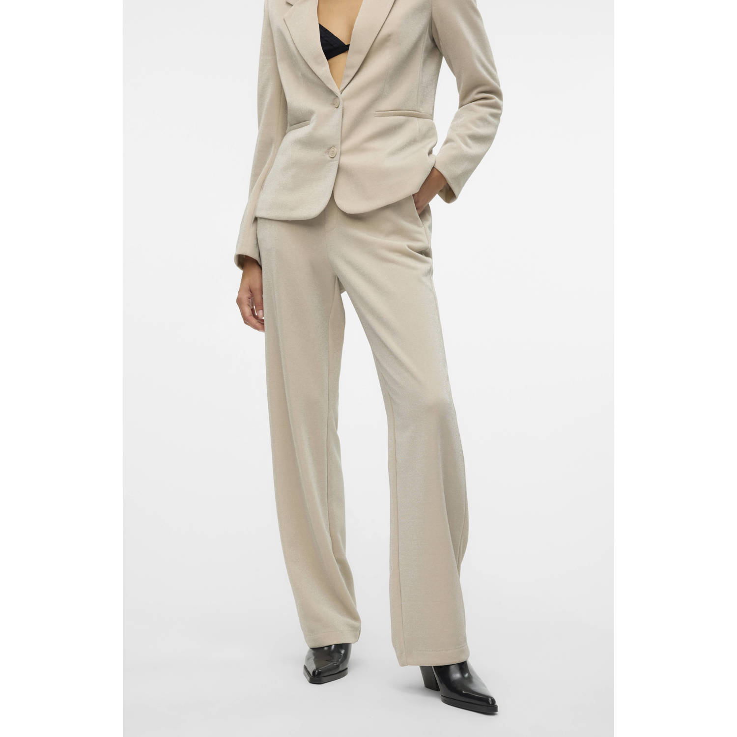 Vero Moda Glanzende Rechte Broek Beige Dames