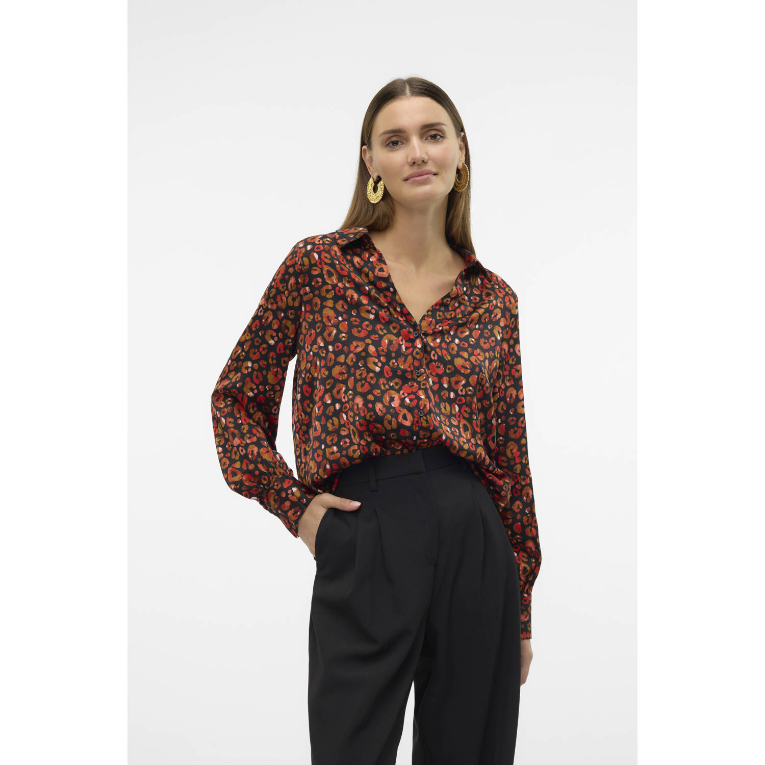 VERO MODA blouse VMRUBIA met all over print oranje zwart