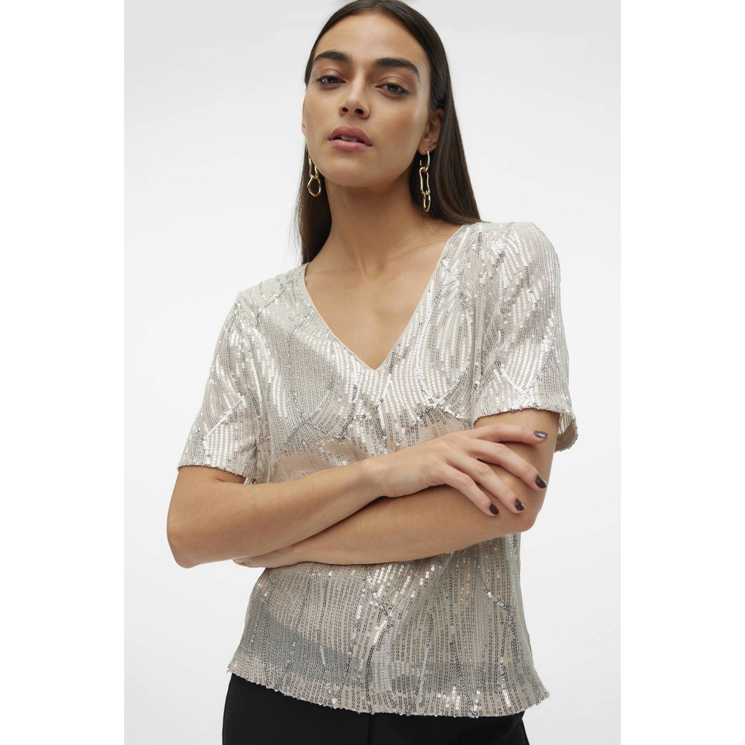 Vero Moda V-hals Top in Pumice Stone Beige Dames
