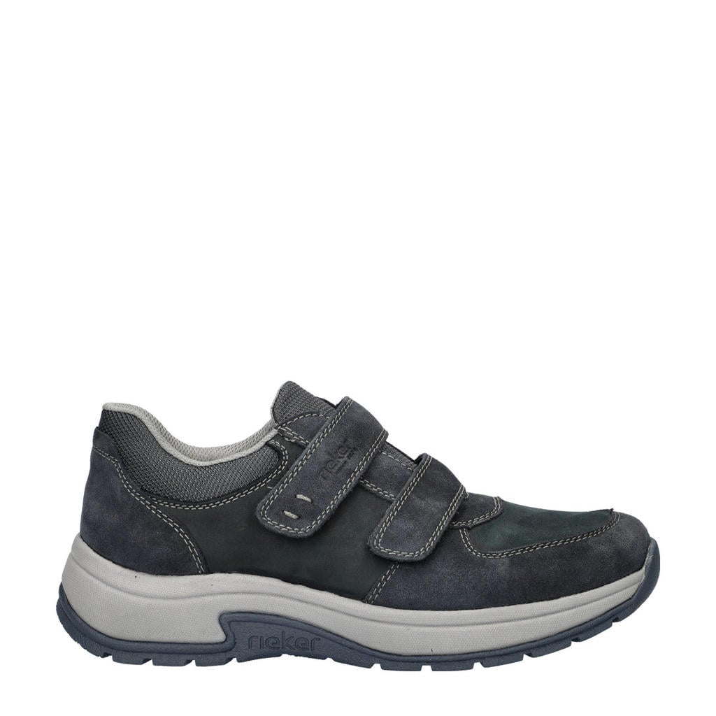 Blauwe heren Rieker nubuck sneakers van suede met klittenband