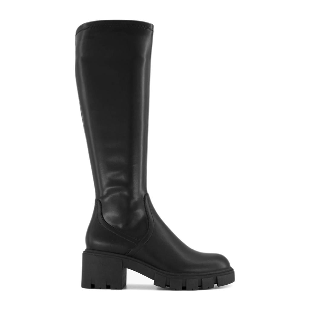 Zwarte dames Graceland chunky hoge laarzen van imitatieleer met ritssluiting