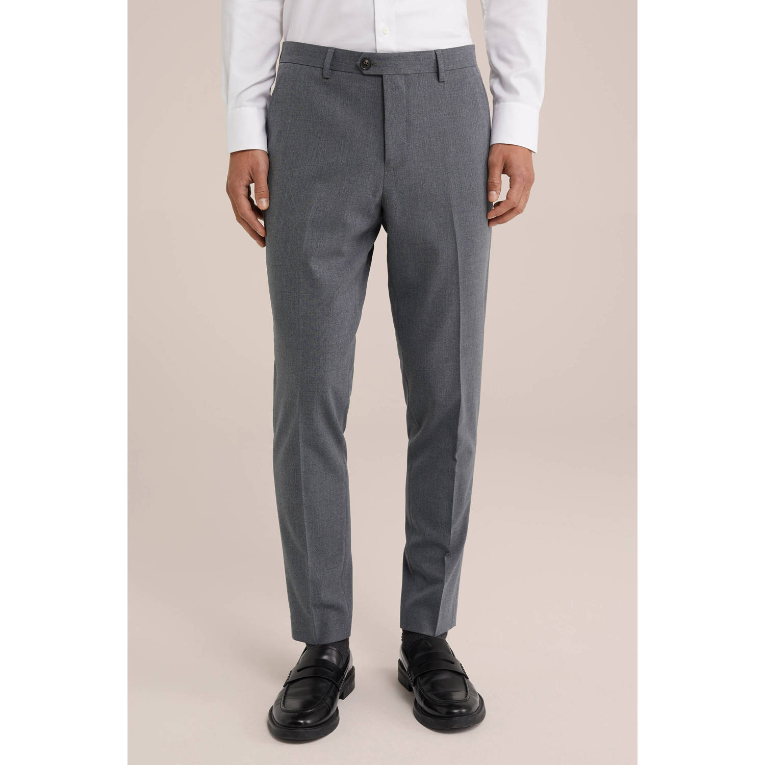 WE Fashion slim fit pantalon grijs