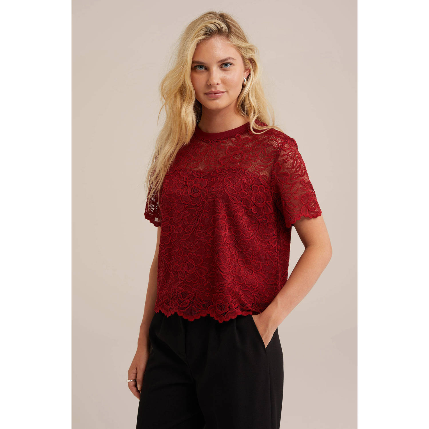 WE Fashion semi-transparante top donkerrood