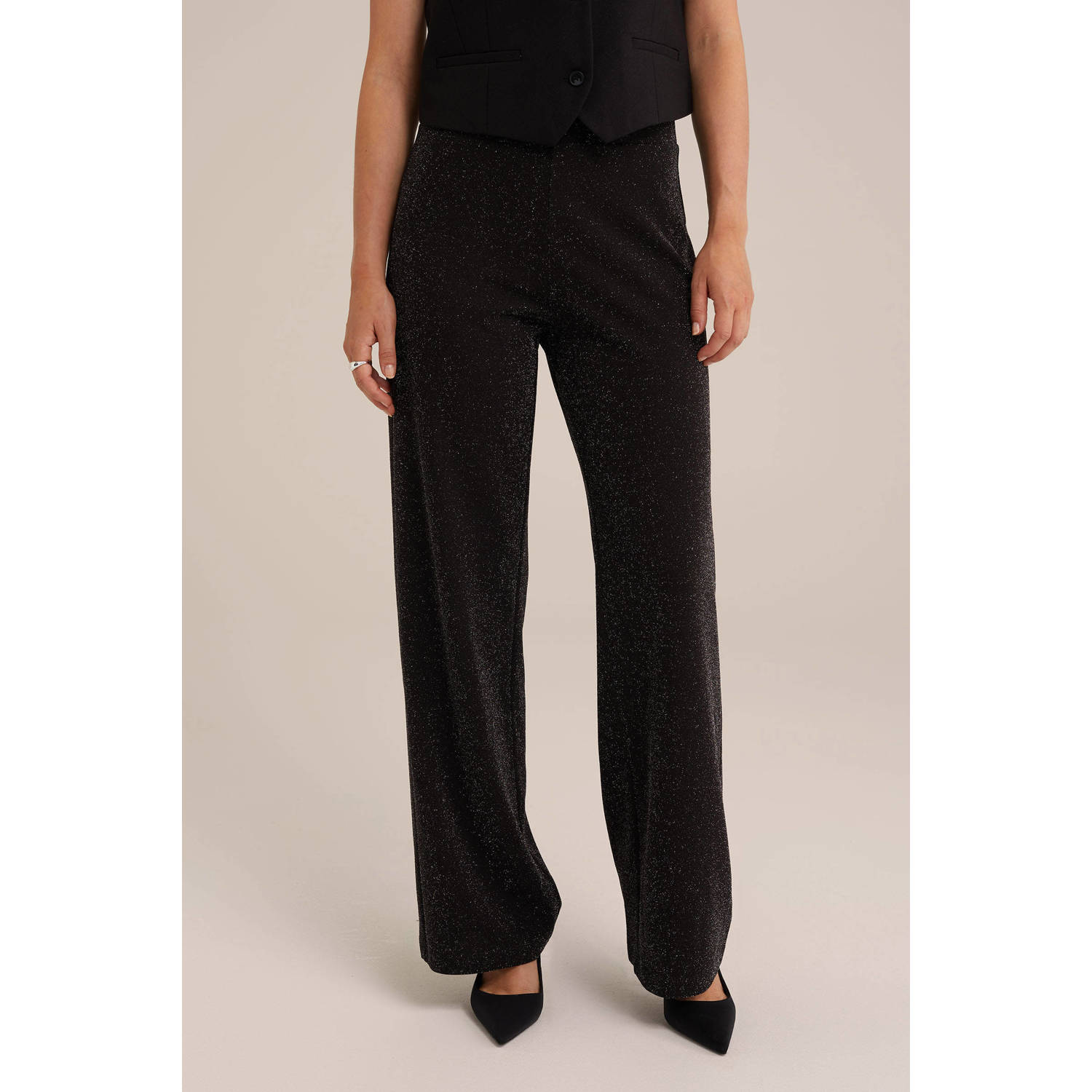 WE Fashion wide leg broek zwart zilver