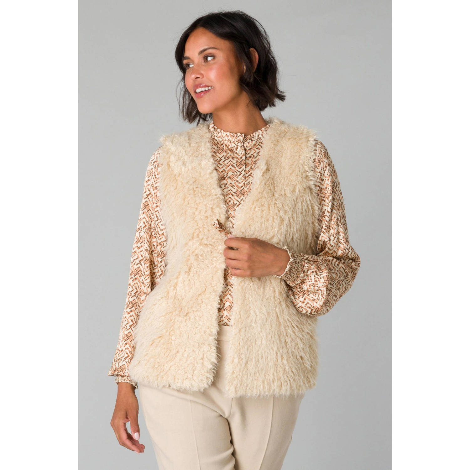 Yest reversible imitatiebont gilet beige