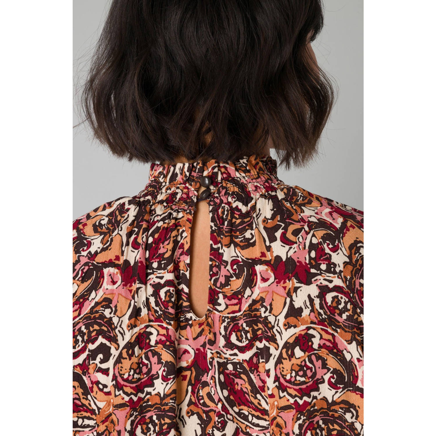 Yest top met all over print rood oranje ecru