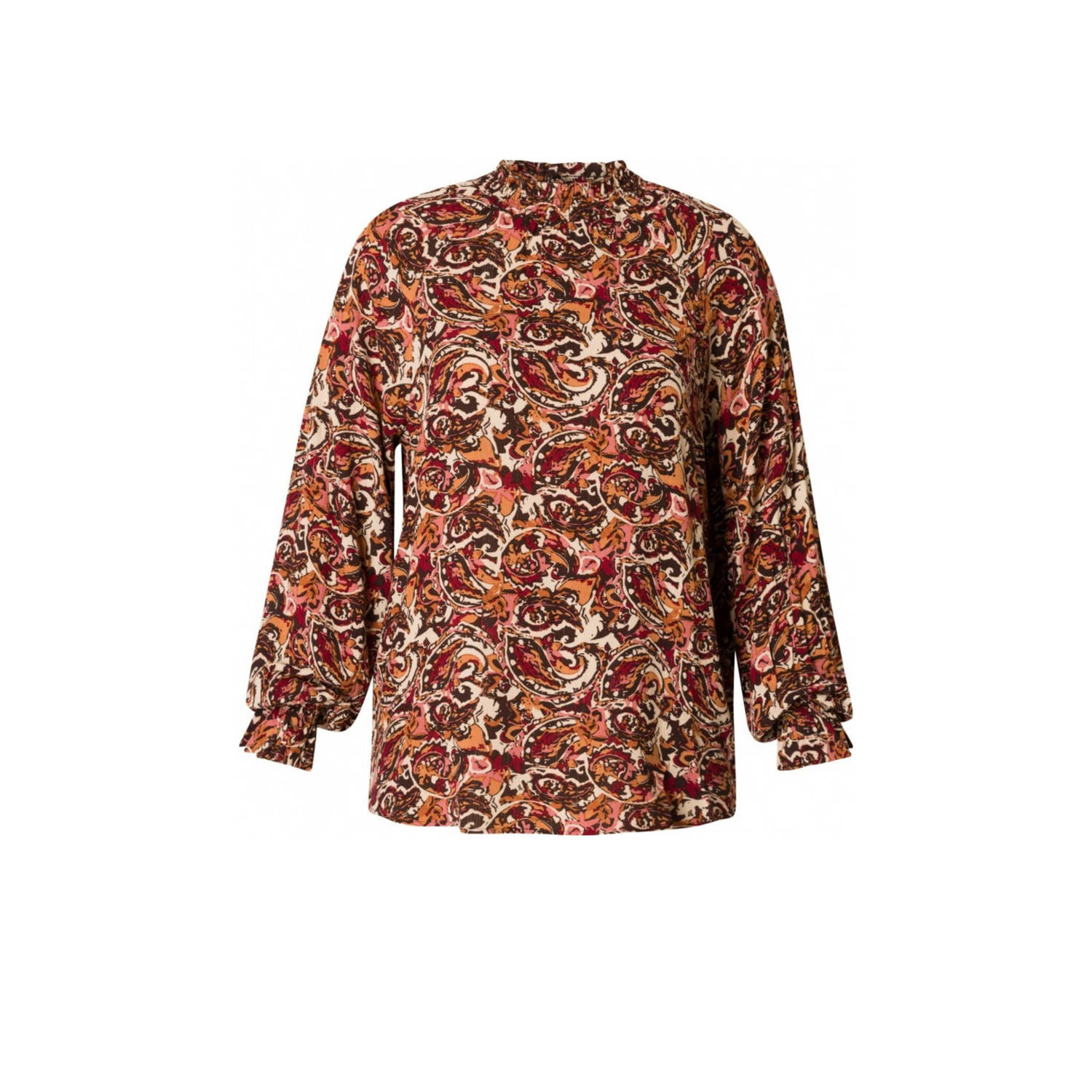Yest top met all over print rood oranje ecru