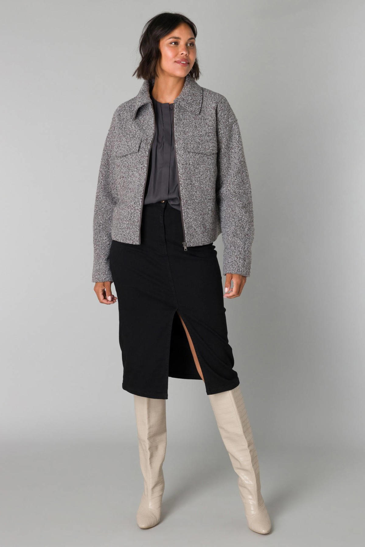 Yest gemêleerde jasje grijs melange | wehkamp