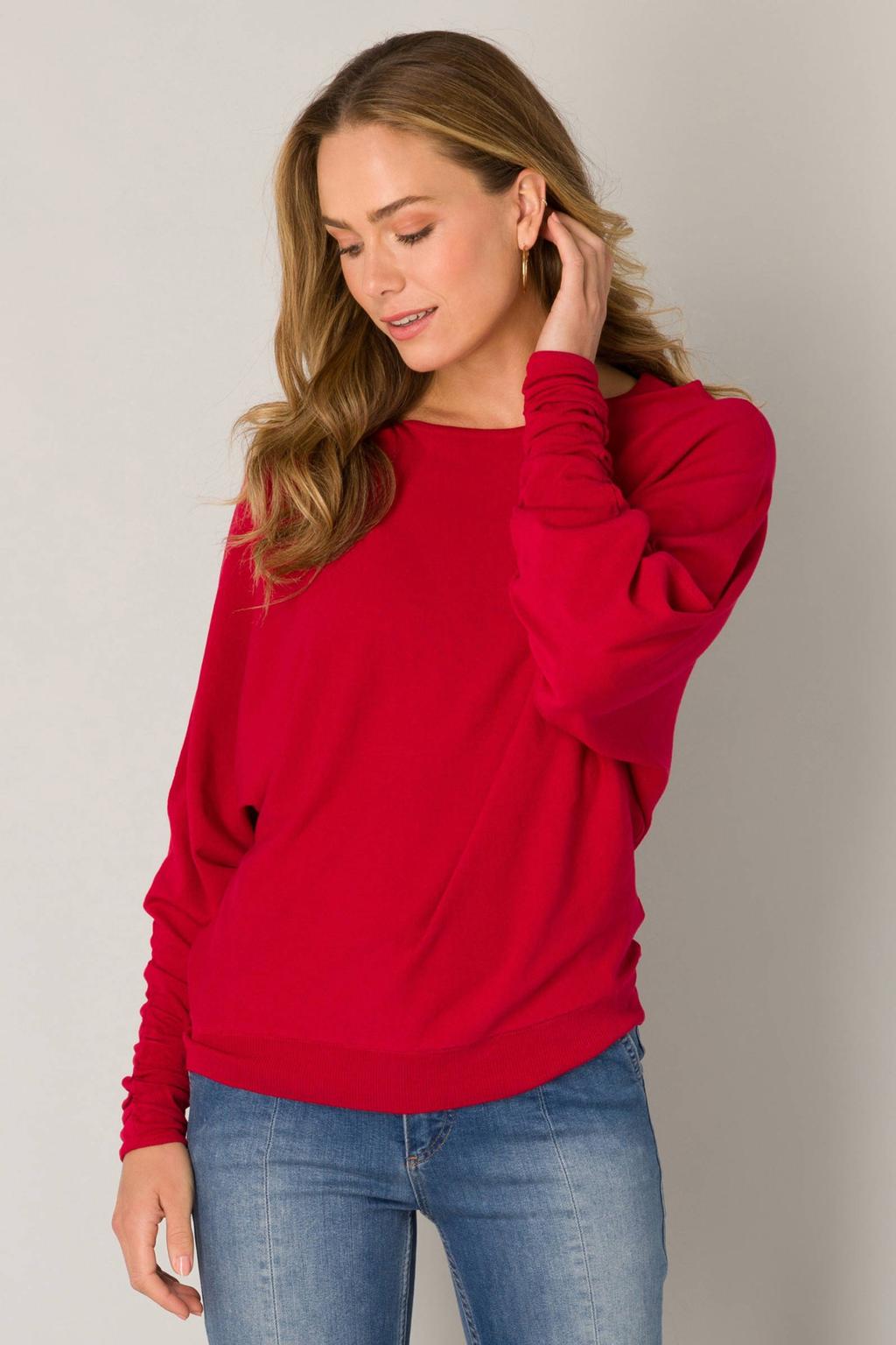 Rode dames ES&SY trui van viscose met effen, lange mouwen en boothals