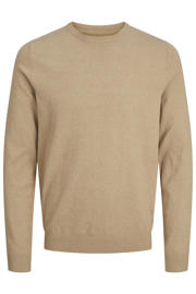 thumbnail: Beige heren JJ REBEL pullover van katoen met effen, lange mouwen, ronde hals en gebreide details
