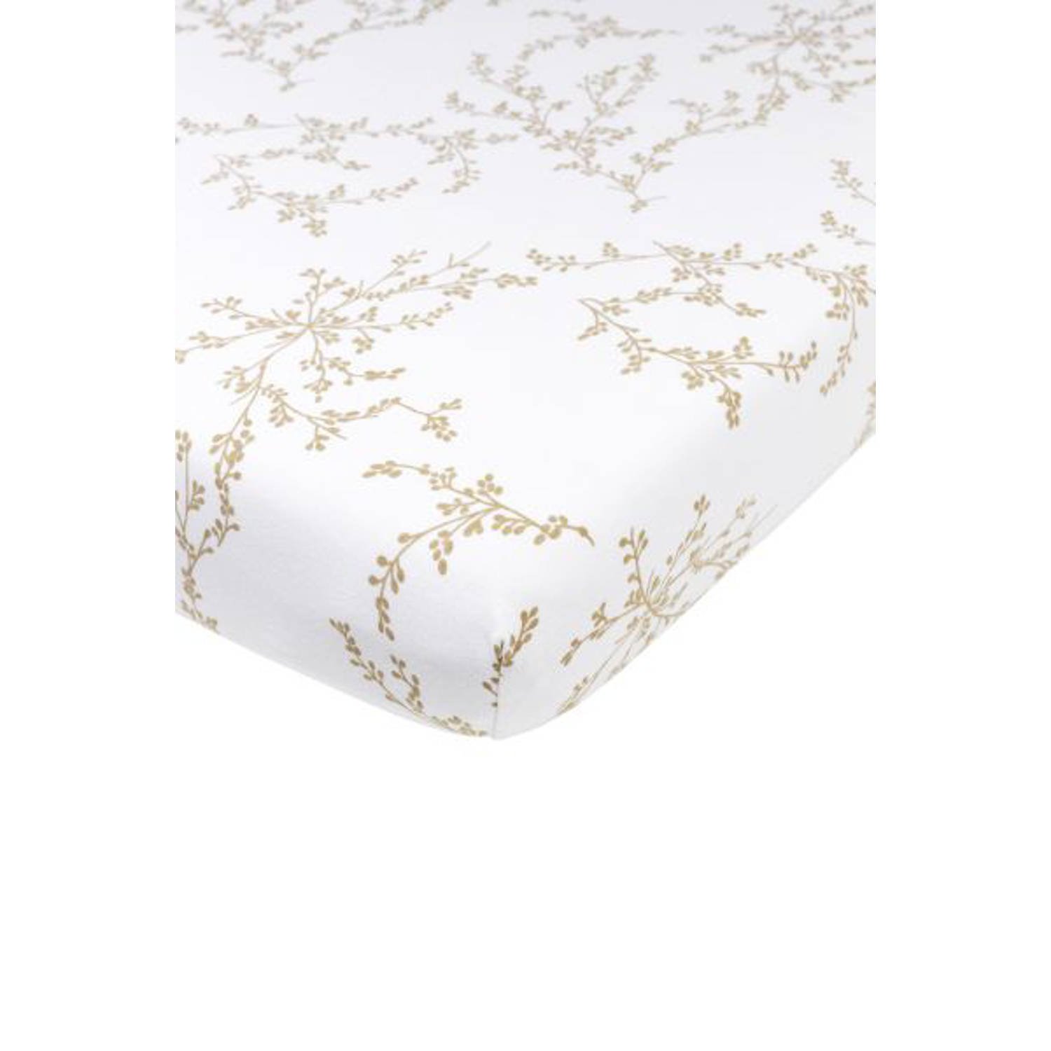 Meyco co-sleeper jerseykatoenen hoeslaken Branches wit beige (90x50 cm)