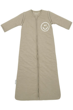 winter slaapzak Slub met Smile applicatie taupe/offwhite