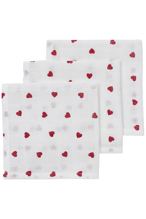 monddoekje met hartjes print 30x30 cm (set van 3)