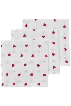monddoekje met hartjes print 30x30 cm (set van 3)