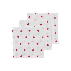 monddoekje met hartjes print 30x30 cm (set van 3)
