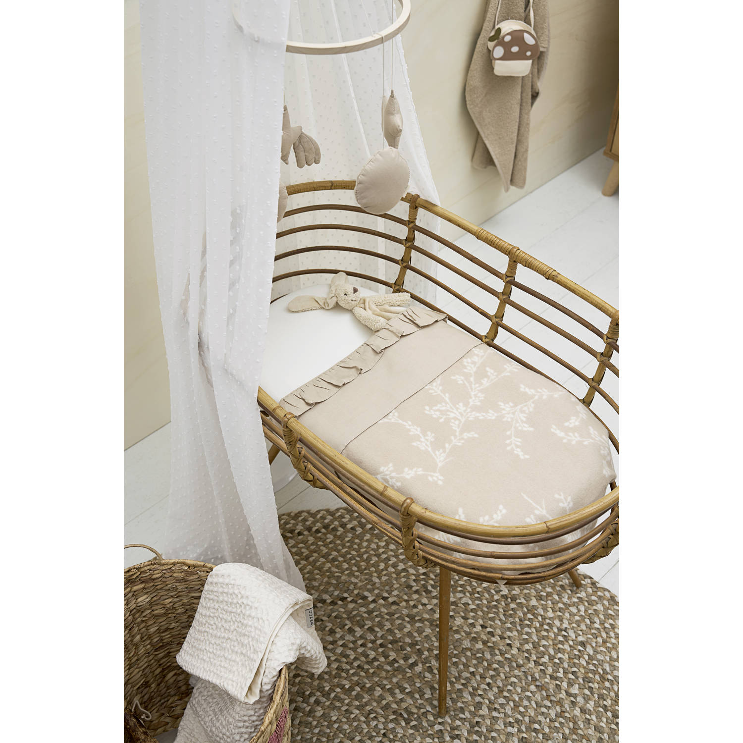 Meyco reversible wiegdeken Branches beige wit