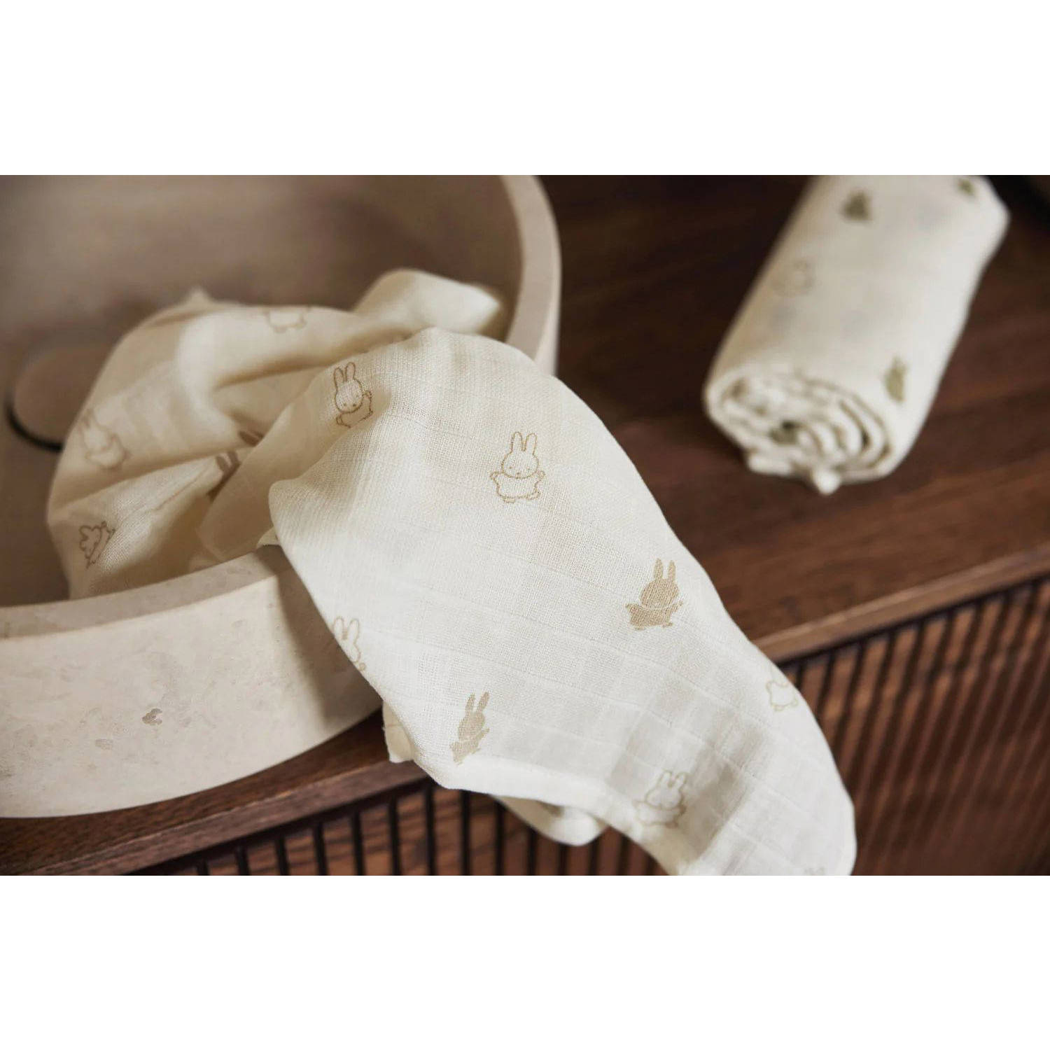 Jollein hydrofiele doek 115x115cm Happy Miffy Nougat set van 2