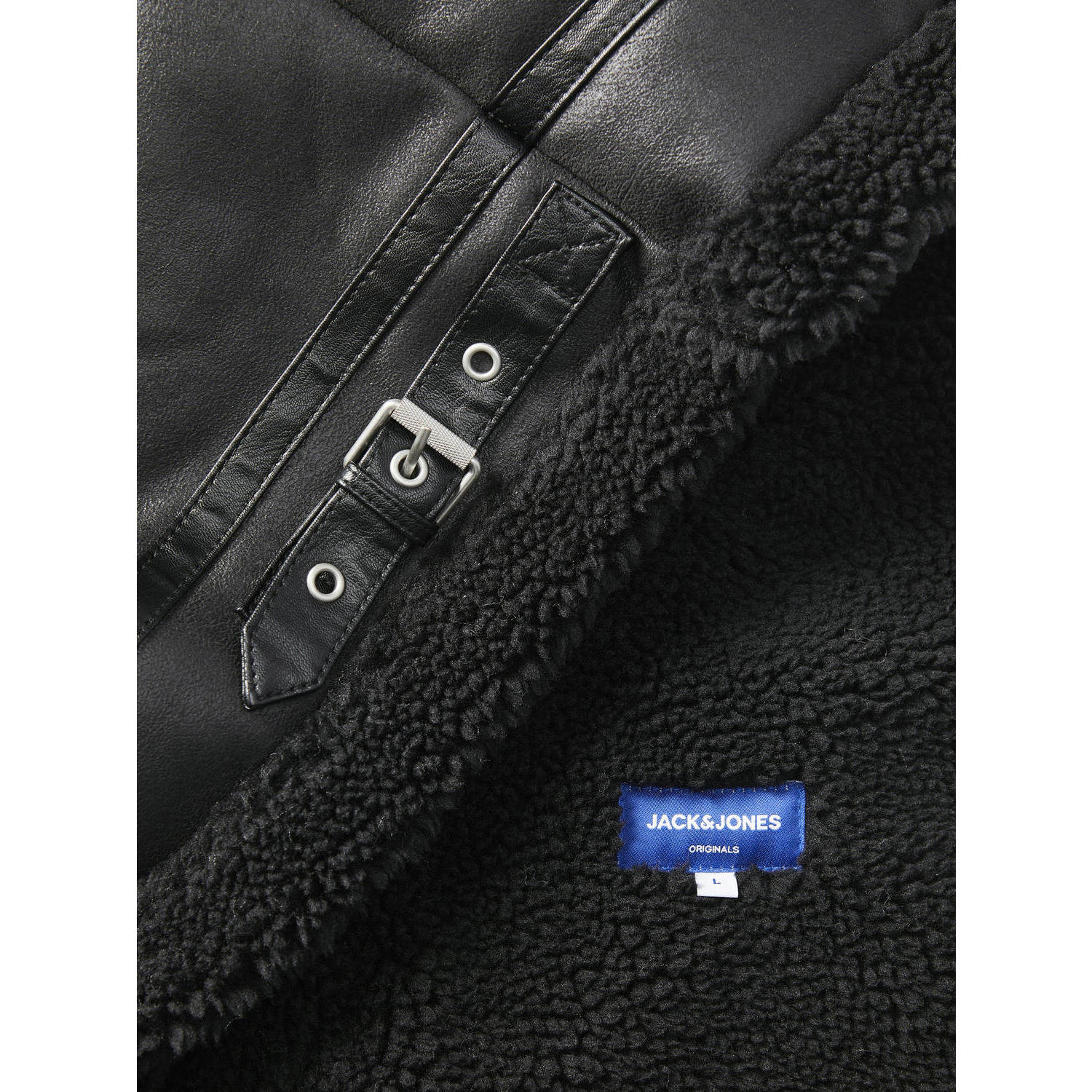 JACK & JONES ORIGINALS leren jas JORCOLE zwart
