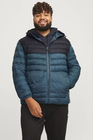 gewatteerde jas JJESPRINT Plus Size petrol