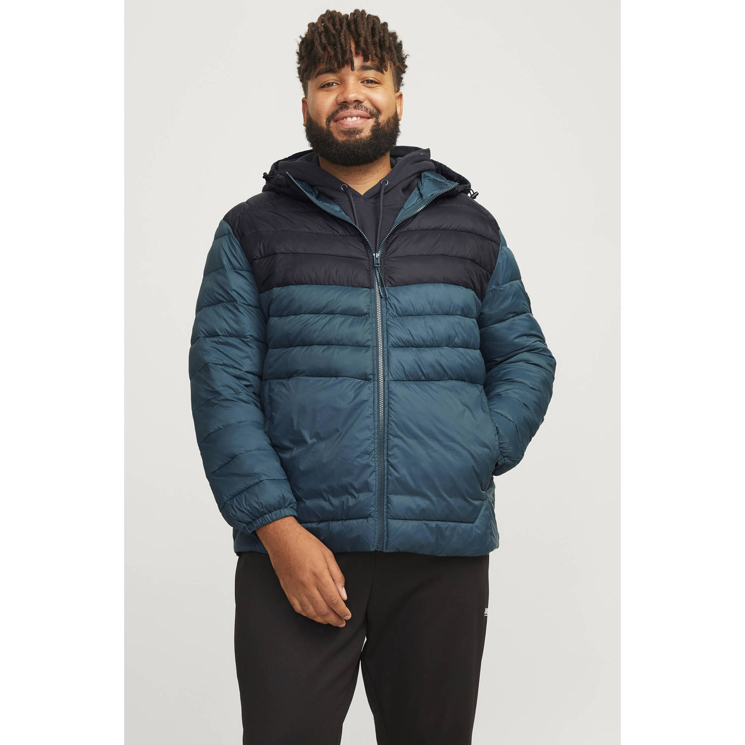 JACK & JONES PLUS SIZE quilted gewatteerde jas JJESPRINT Plus Size petrol