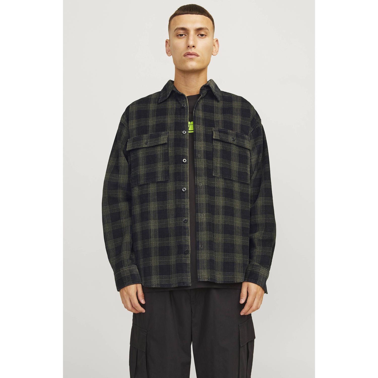 JACK & JONES CORE geruit overhemd JCOTHEO donkergroen
