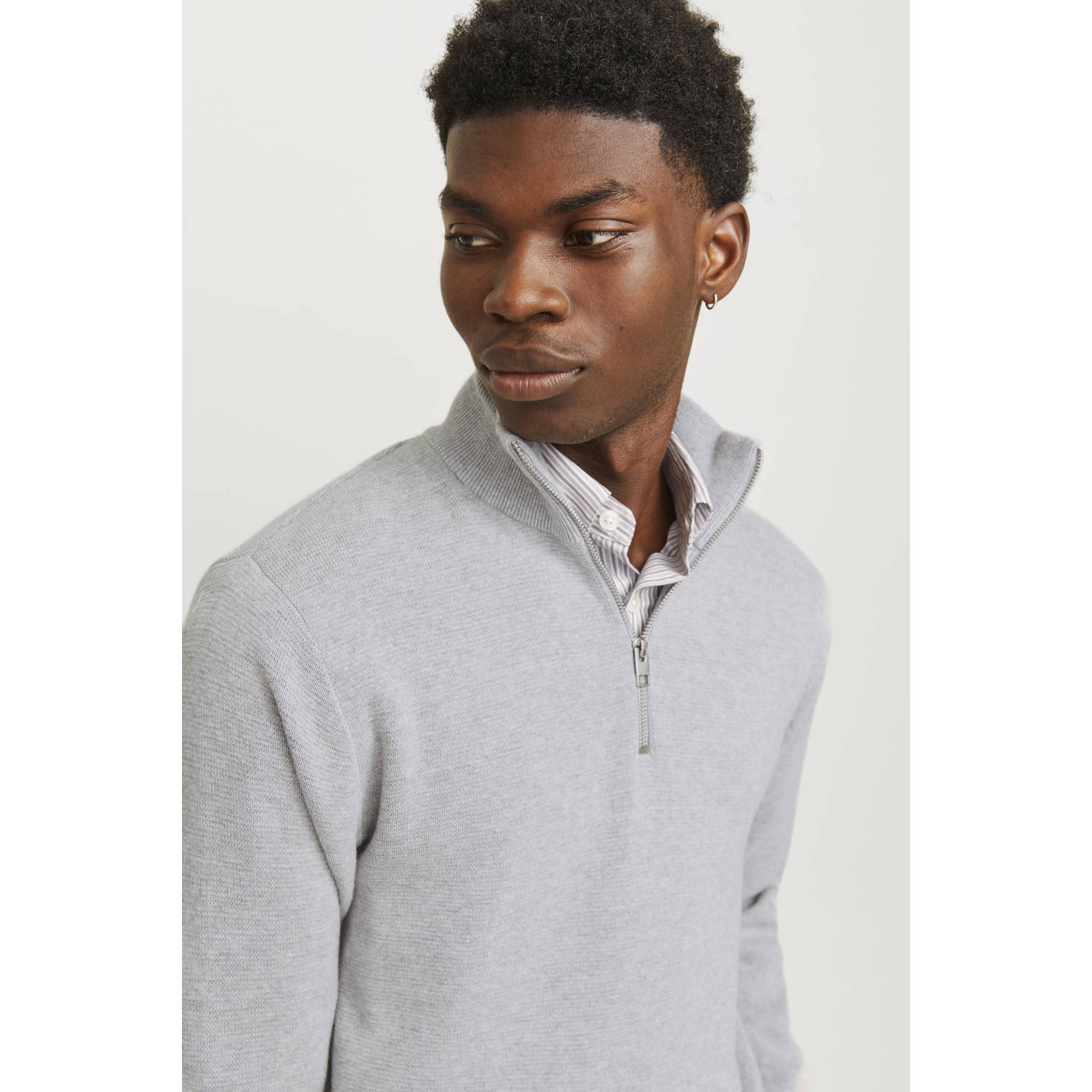 JACK & JONES PREMIUM gebreide trui grijs