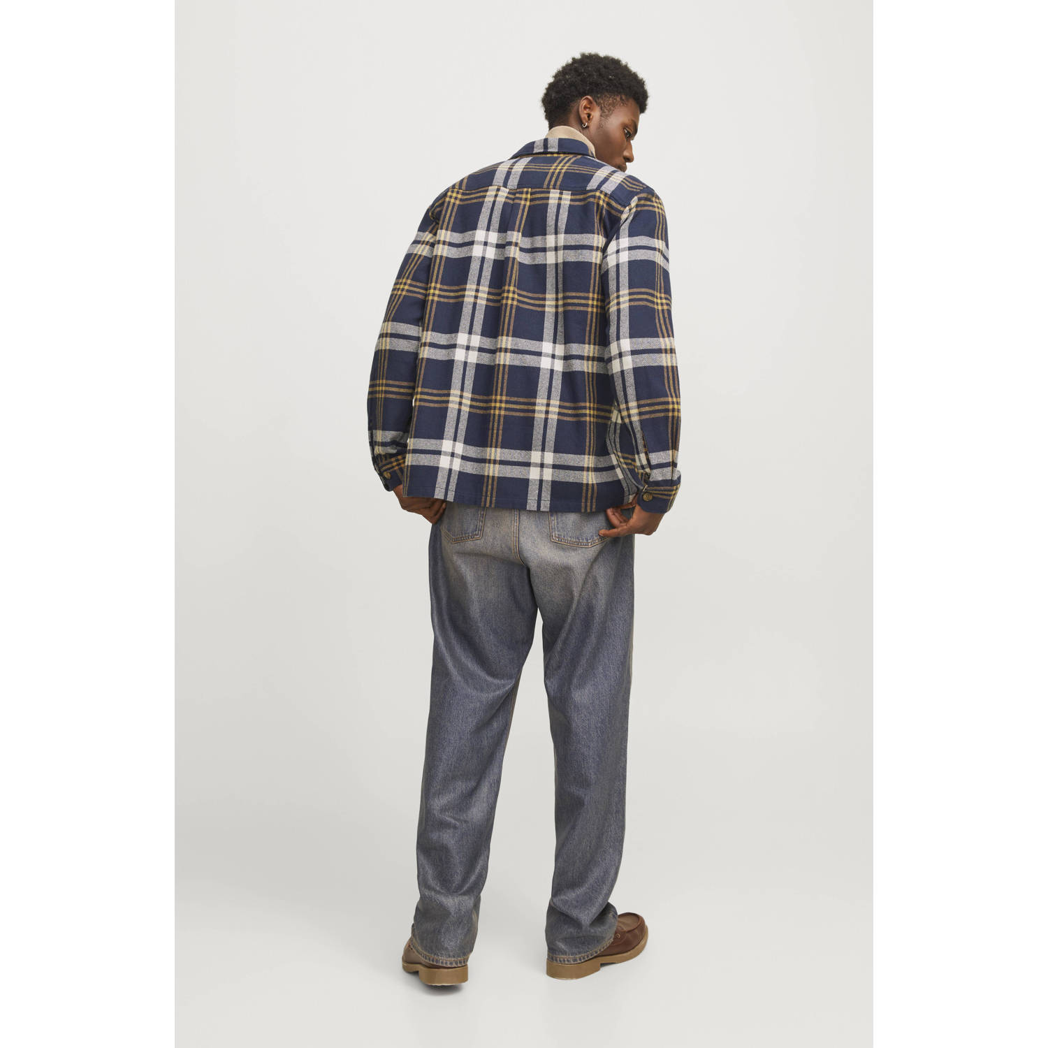 JACK & JONES PREMIUM geruit regular fit overshirt JPRRAYMOND donkerblauw
