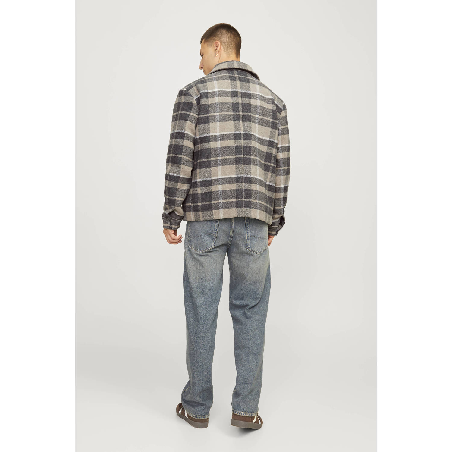 JACK & JONES PREMIUM geruite jas JPRCCRUSSEL grijs beige