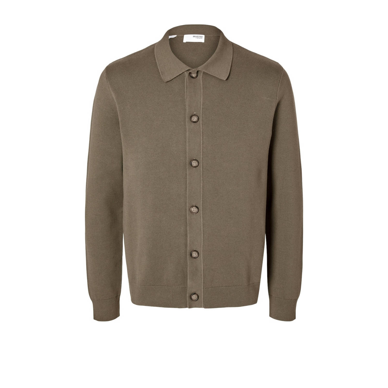 SELECTED HOMME Heren Truien & Vesten Slhmattis Ls Knit Polo Cardigan Bruin