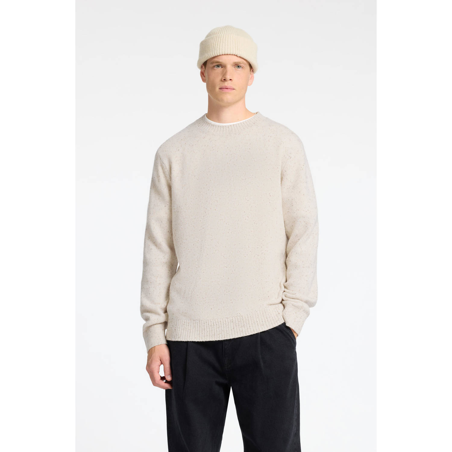 SELECTED HOMME wol gebreide trui SLHNEIL ecru